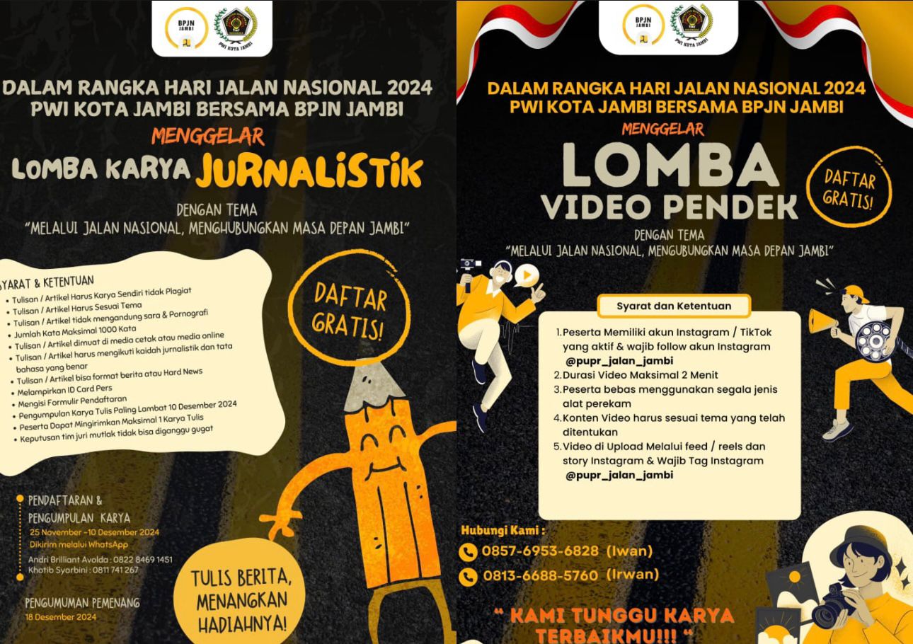 Sambut Hari Jalan Nasional 2024, BPJN dan PWI Kota Jambi Gelar Lomba Karya Jurnalistik dan Video