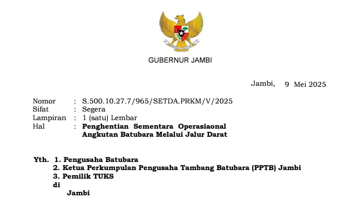 Gubernur Jambi Hentikan Sementara Angkutan Batubara Demi Kelancaran Pemberangkatan Jemaah Haji
