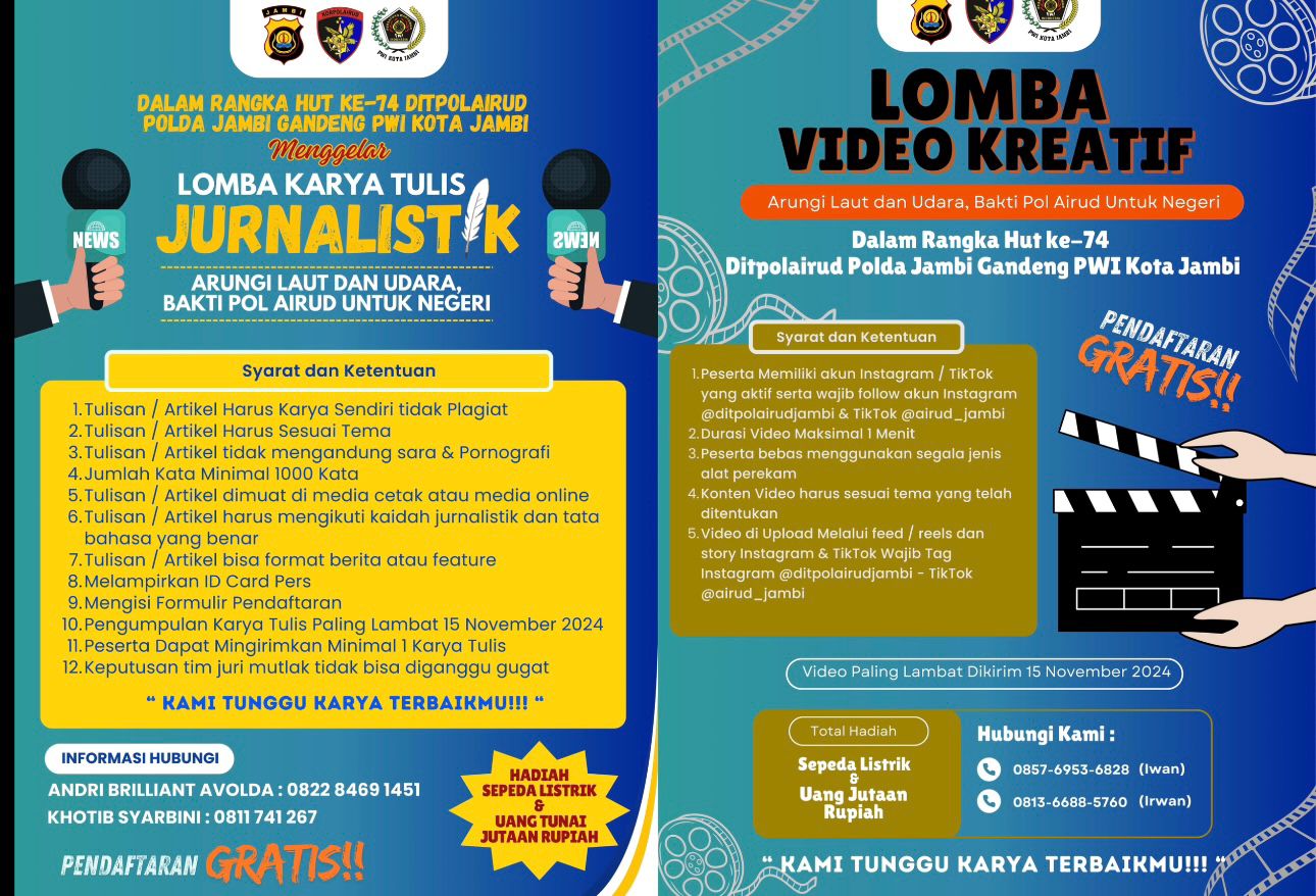 Lomba Karya Tulis Jurnalistik dan Video Kreatif, Ditpolairud Polda Jambi Gandeng PWI Kota Sambut HUT ke 74